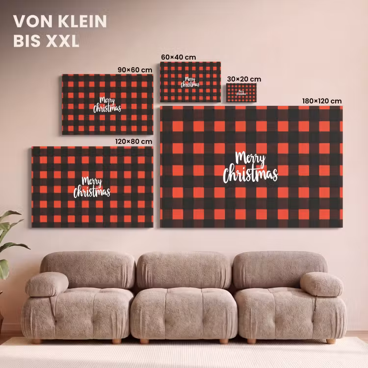 Leinwandbild - Kariert - Rot - Text - Weihnachten — 6