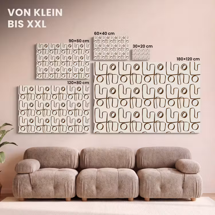 Leinwandbild - Linien - Beige - Muster - Dunkelbraun — 6