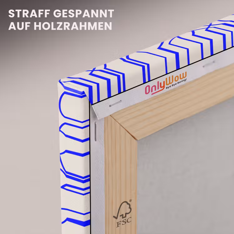 Leinwandbild - Muster - Beige - Blau - Linien — 5
