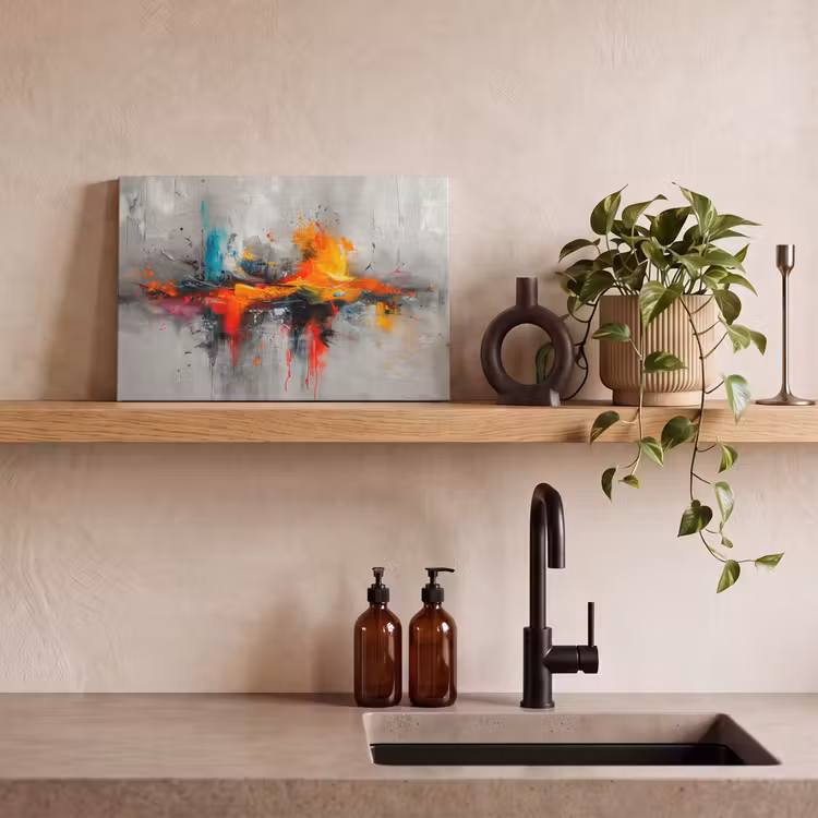 Leinwandbild - Moderne Kunst - Orange - Grau - Abstrakt — 3