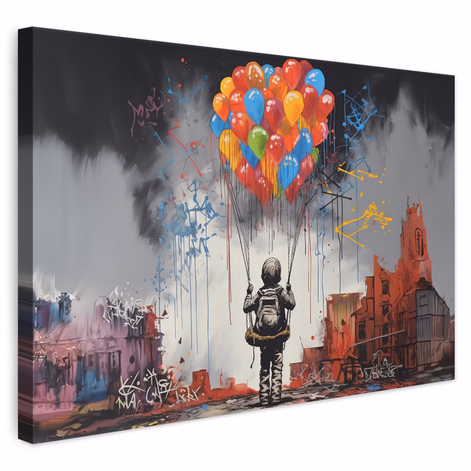 Leinwandbild - Junge - Luftballons - Bauwerke - Kunst — 1