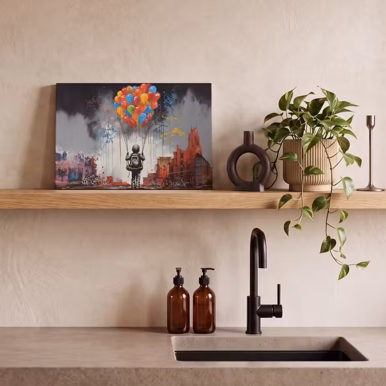Leinwandbild - Junge - Luftballons - Bauwerke - Kunst — 3