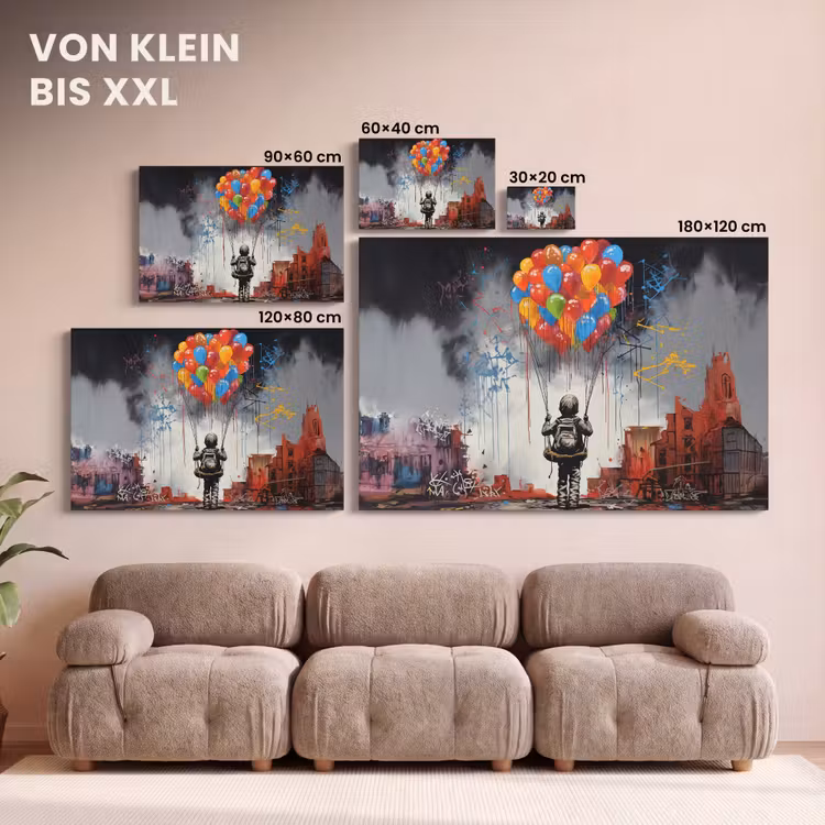 Leinwandbild - Junge - Luftballons - Bauwerke - Kunst — 6