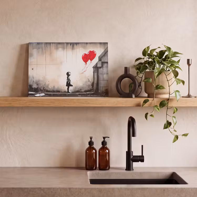 Leinwandbild - Kunst - Mädchen - Luftballons - Herz - Grau — 3