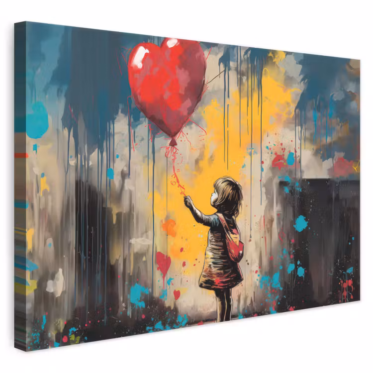 Leinwandbild - Mädchen - Luftballon - Herz - Graffiti — 1