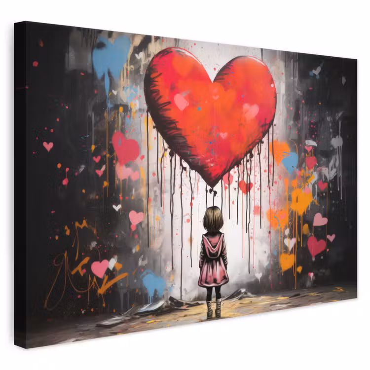 Leinwandbild - Mädchen - Herz - Graffiti - Kunst - Rot — 1