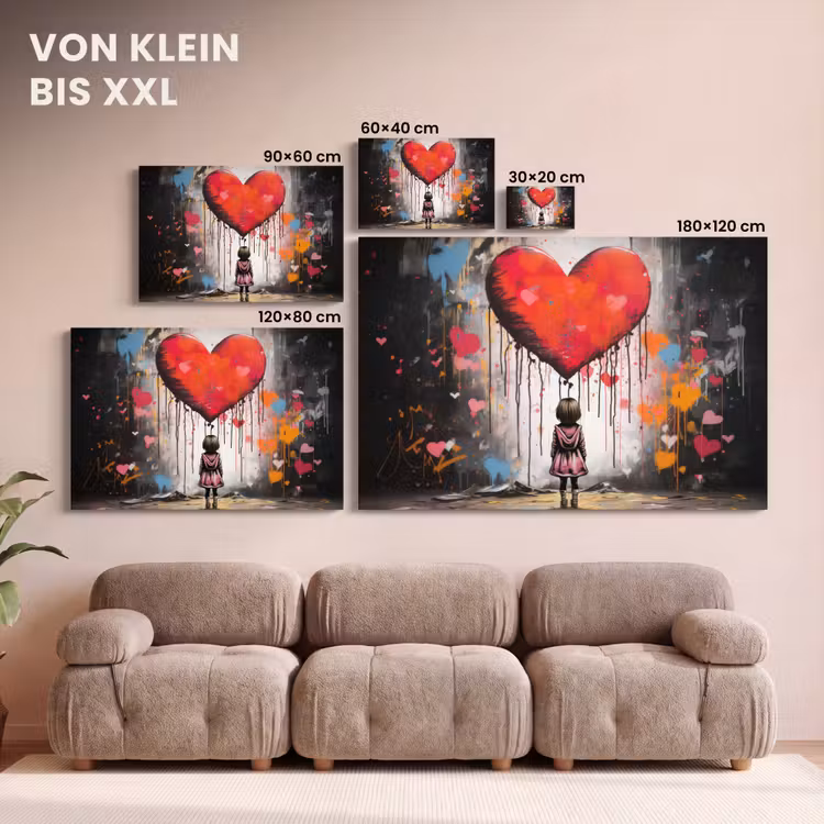 Leinwandbild - Mädchen - Herz - Graffiti - Kunst - Rot — 6