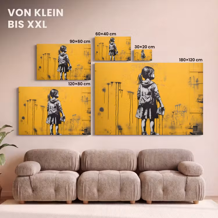 Leinwandbild - Mädchen - Buch - Gelbe Wand - Graffiti — 6