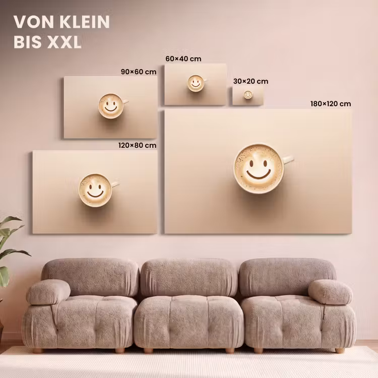 Leinwandbild - Kaffee - Milchschaum - Lächeln - Beige — 6