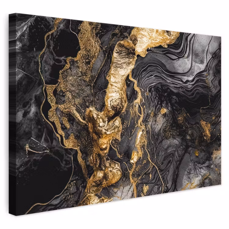 Leinwandbild - Marmor - Schwarz - Gold - Abstrakt — 1