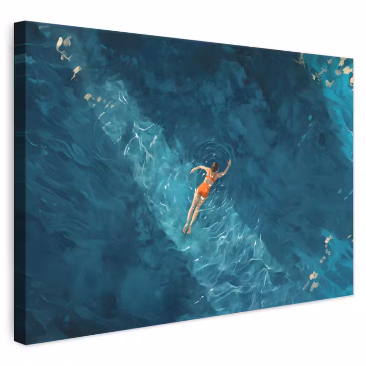 Leinwandbild - Frau - Wasser - Bikini - Orange — 1