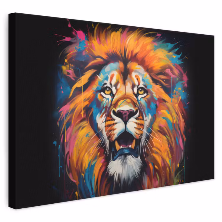 Leinwandbild - Löwe - Graffiti - Tiere - Schwarz — 1
