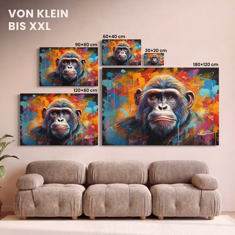 Leinwandbild - Affe - Gorilla - Graffiti - Tiere - Farben — 6