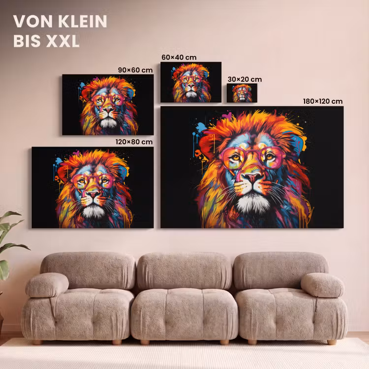 Leinwandbild - Graffiti - Löwe - Brille - Schwarz — 6