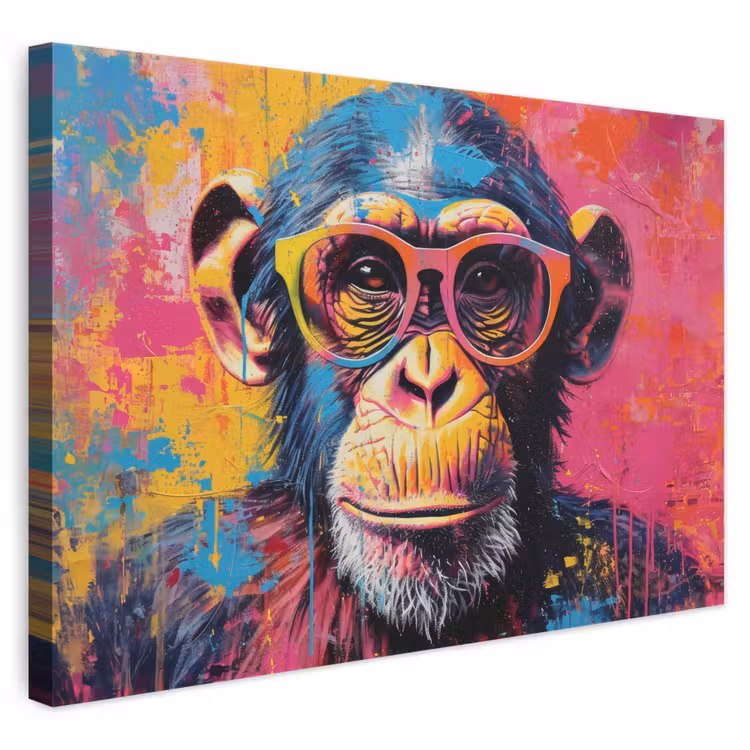Leinwandbild - Graffiti - Schimpanse - Affe - Brille - Farbenfroh — 1
