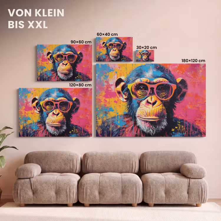 Leinwandbild - Graffiti - Schimpanse - Affe - Brille - Farbenfroh — 6