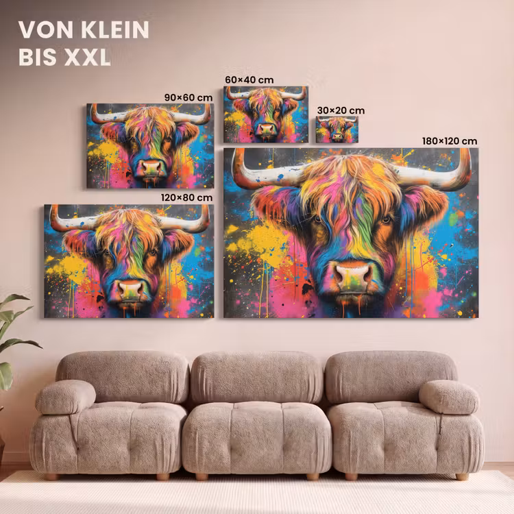 Leinwandbild - Graffiti - Schottische Highlander - Kuh - Bunt — 6