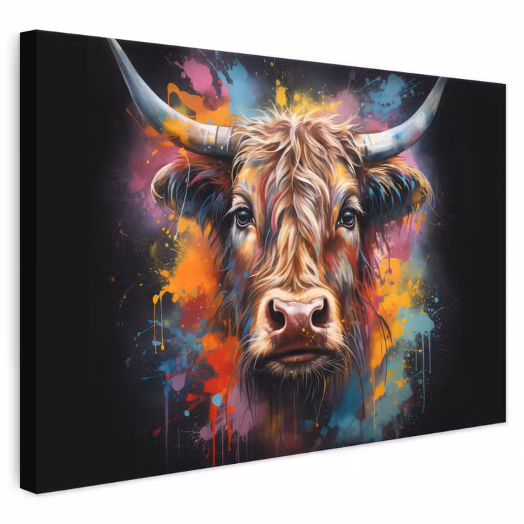 Leinwandbild - Graffiti - Schottischer Highlander - Schwarz - Kuh — 1
