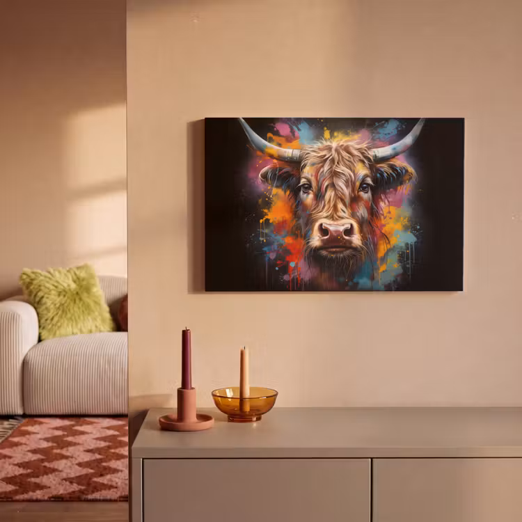 Leinwandbild - Graffiti - Schottischer Highlander - Schwarz - Kuh — 2