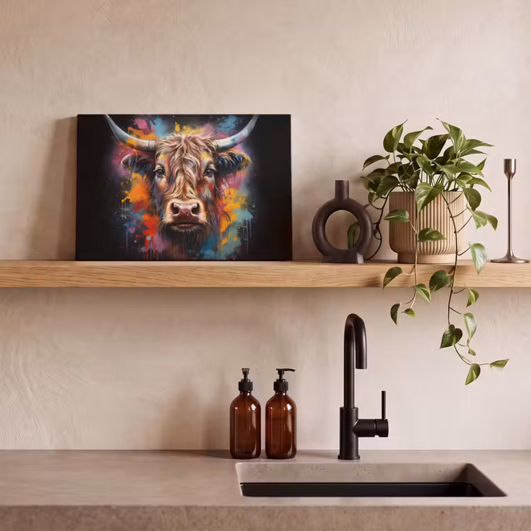 Leinwandbild - Graffiti - Schottischer Highlander - Schwarz - Kuh — 3