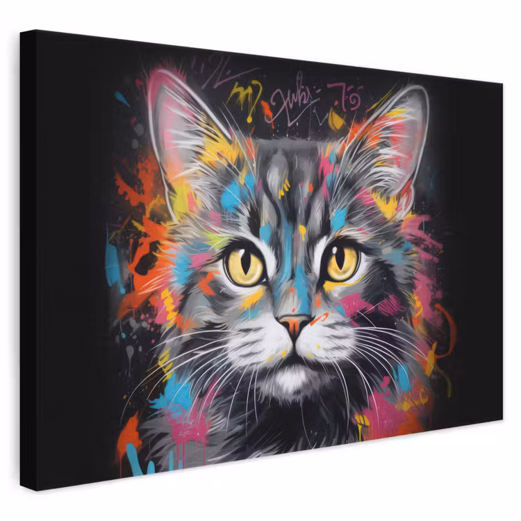 Leinwandbild - Katze - Graffiti - Tiere - Farben - Grau — 1