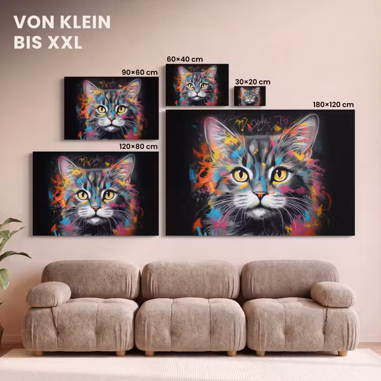 Leinwandbild - Katze - Graffiti - Tiere - Farben - Grau — 6