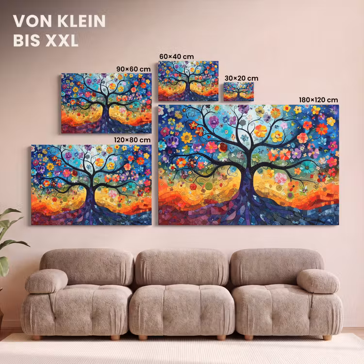 Leinwandbild - Kunst - Baum des Lebens - Blumen - Hippie — 6