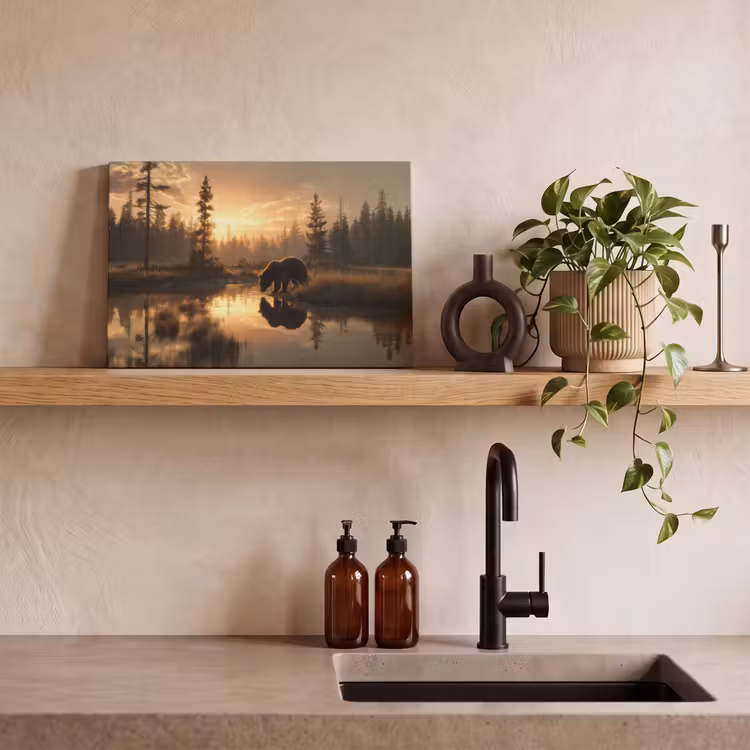 Leinwandbild - Bär - Wasser - Wald - Morgenlicht — 3