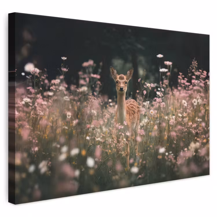 Leinwandbild - Hirsche - Wildblumen - Wald — 1
