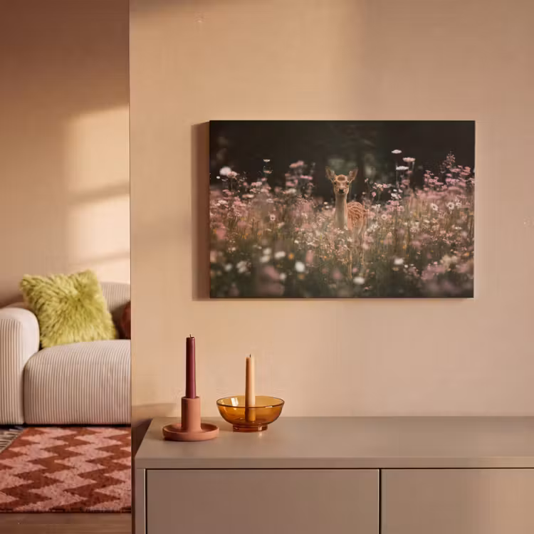 Leinwandbild - Hirsche - Wildblumen - Wald — 2