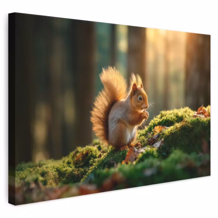 Leinwandbild - Eichhörnchen - Nuss - Gras — 1
