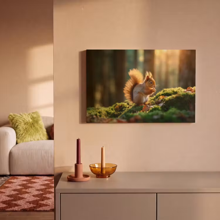 Leinwandbild - Eichhörnchen - Nuss - Gras — 2