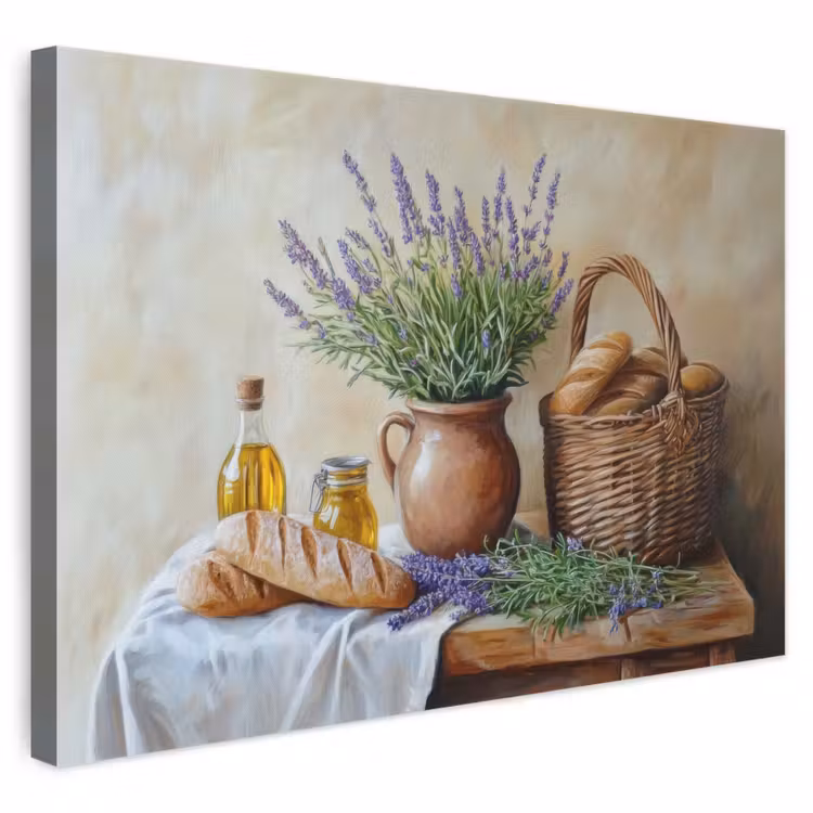 Leinwandbild - Lavendel - Brot - Stilleben — 1