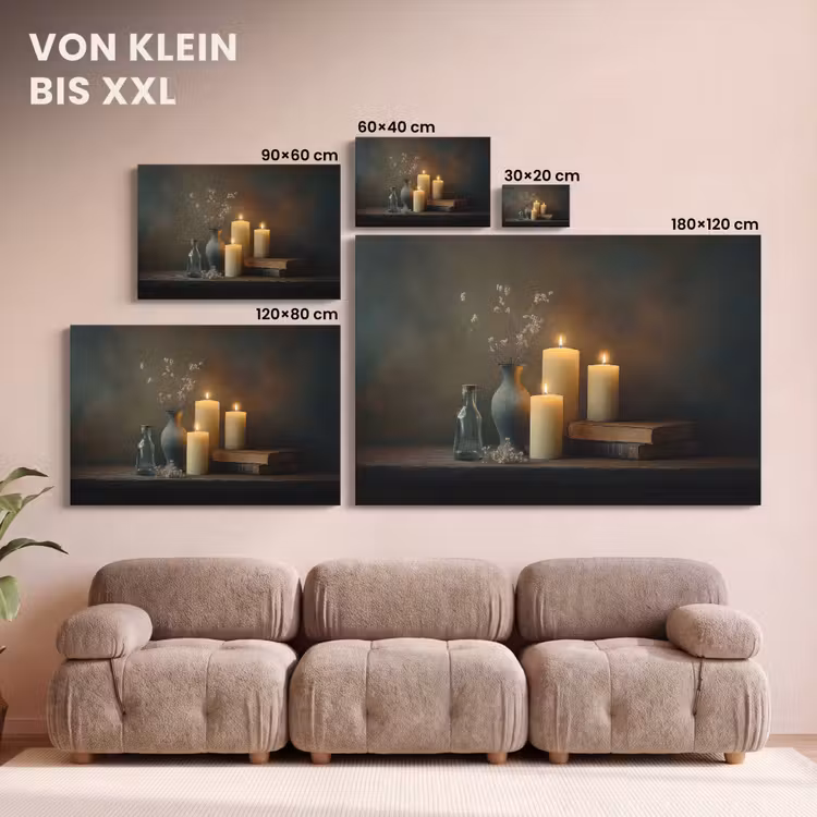 Leinwandbild - Kerzen - Stilleben - Rustikal - Bücher — 6