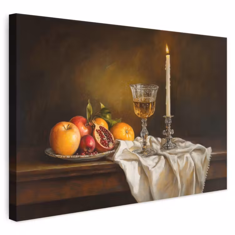 Leinwandbild - Obst - Stilleben - Wein - Kerze — 1