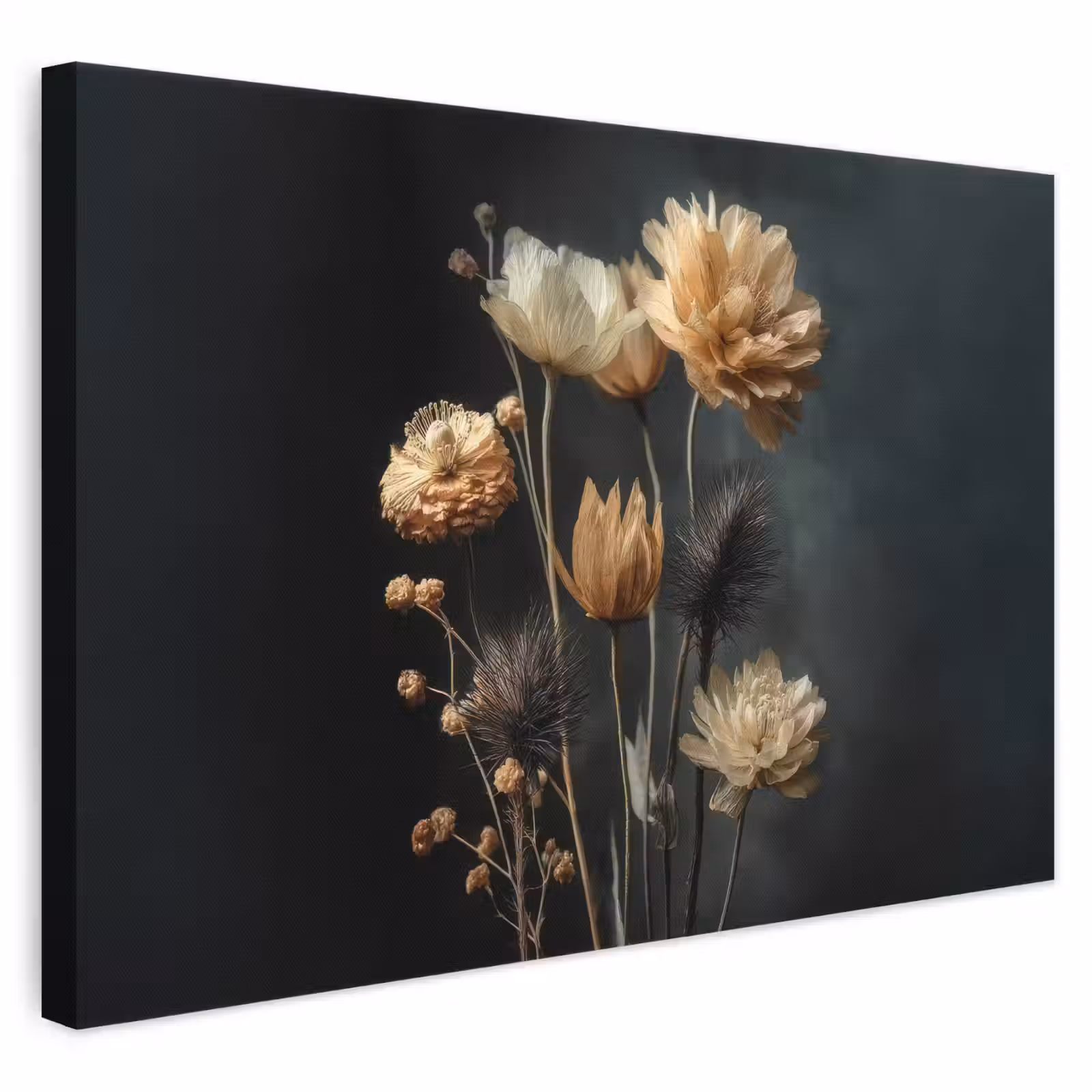 Leinwandbild - Blumenstrauß - Blumen - Licht - Schwarz — 1