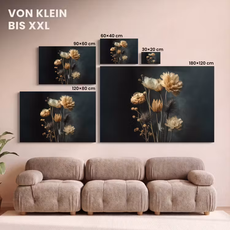 Leinwandbild - Blumenstrauß - Blumen - Licht - Schwarz — 6
