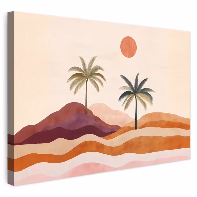 Leinwandbild - Palmen - Abstrakt - Sonne - Hügel — 1