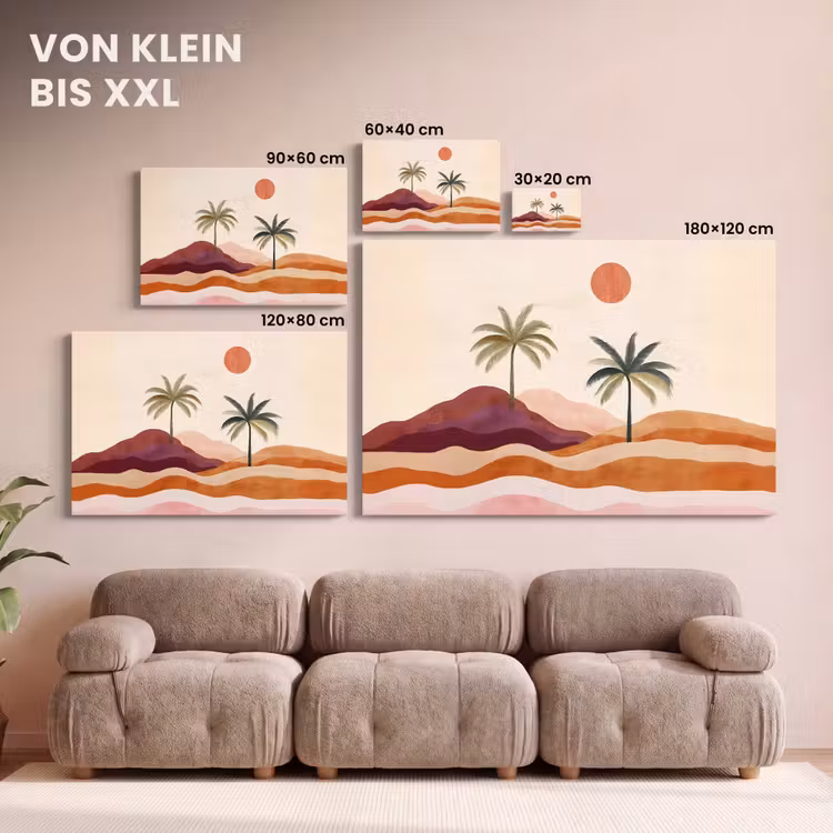 Leinwandbild - Palmen - Abstrakt - Sonne - Hügel — 6