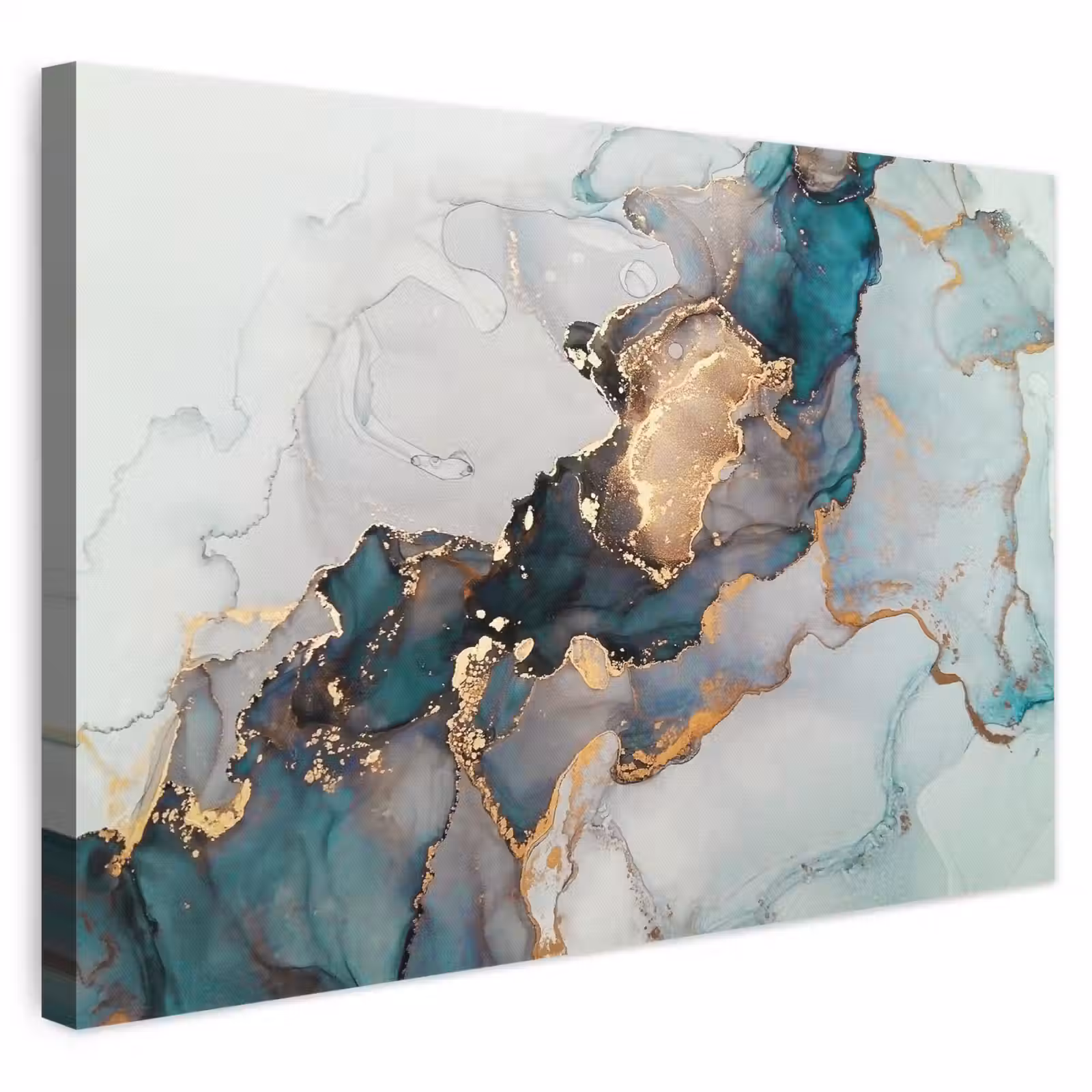 Leinwandbild - Blau - Marmor - Gold — 1