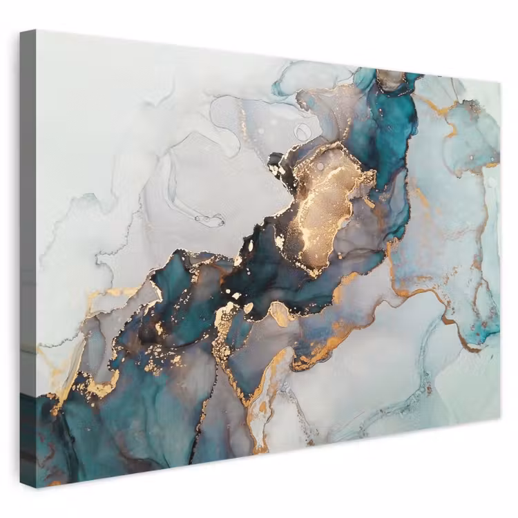 Leinwandbild - Blau - Marmor - Gold — 1