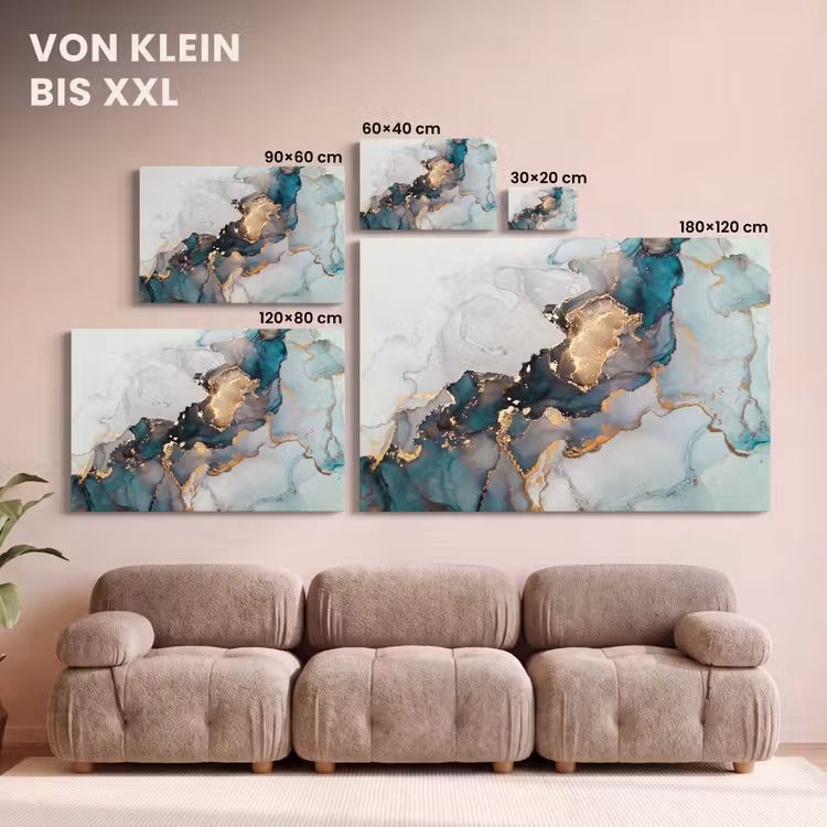 Leinwandbild - Blau - Marmor - Gold — 6