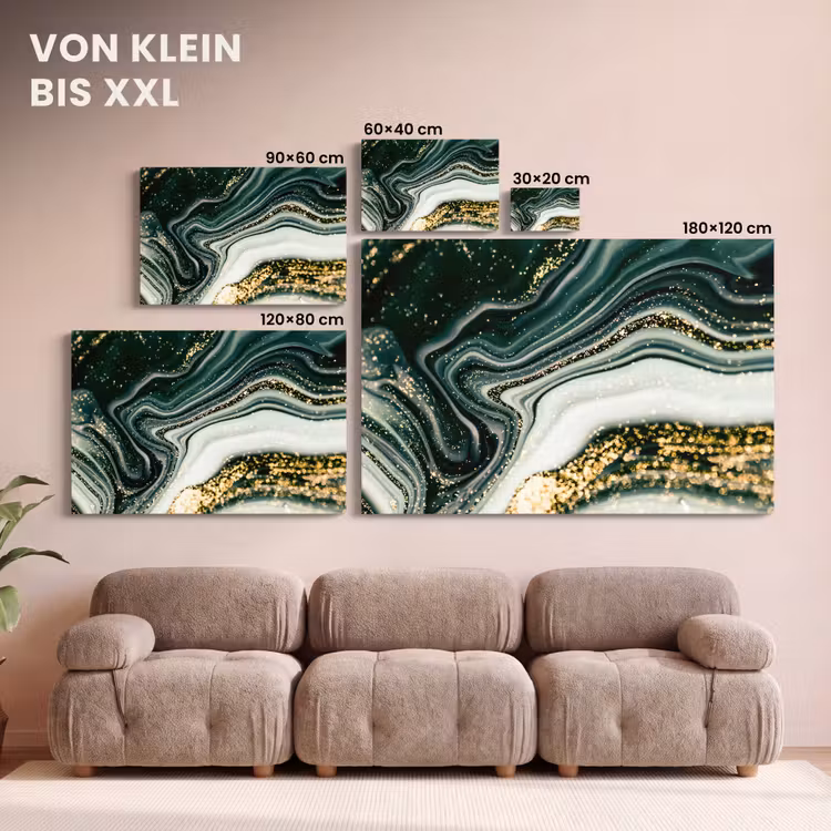 Leinwandbild - Marmoroptik - Gold - Grün - Glitter - Design - Marmor — 6
