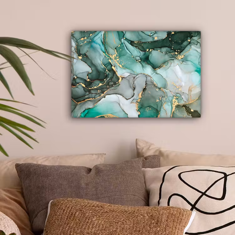 Leinwandbild - Gold - Marmor - Grün - Luxus - Marmoroptik - Grau — 2