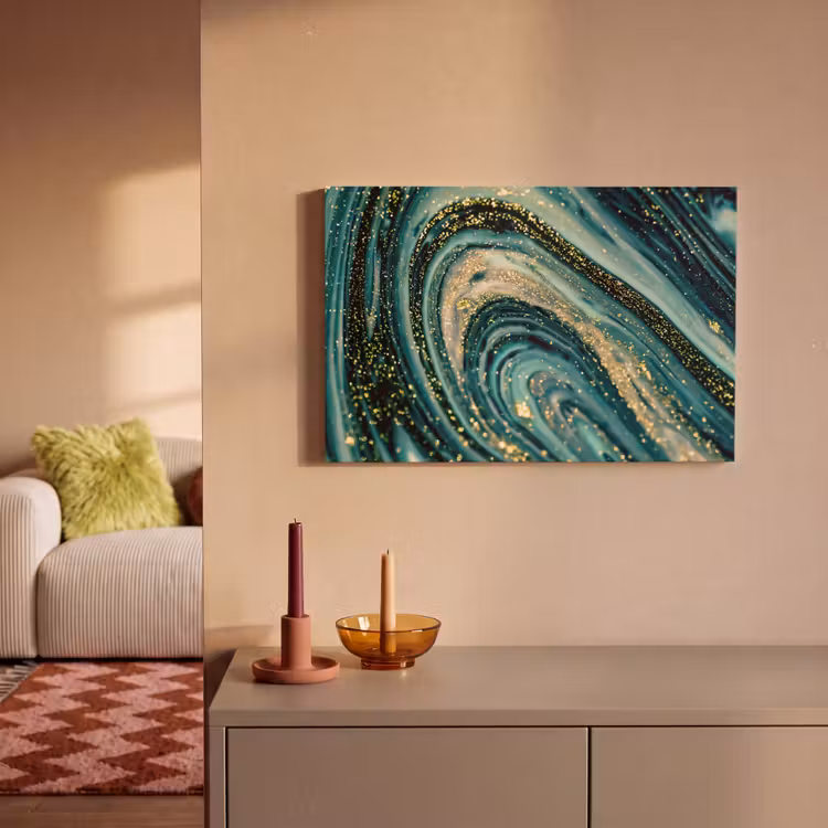 Leinwandbild - Marmoroptik - Luxus - Gold - Türkis - Glitzer — 2