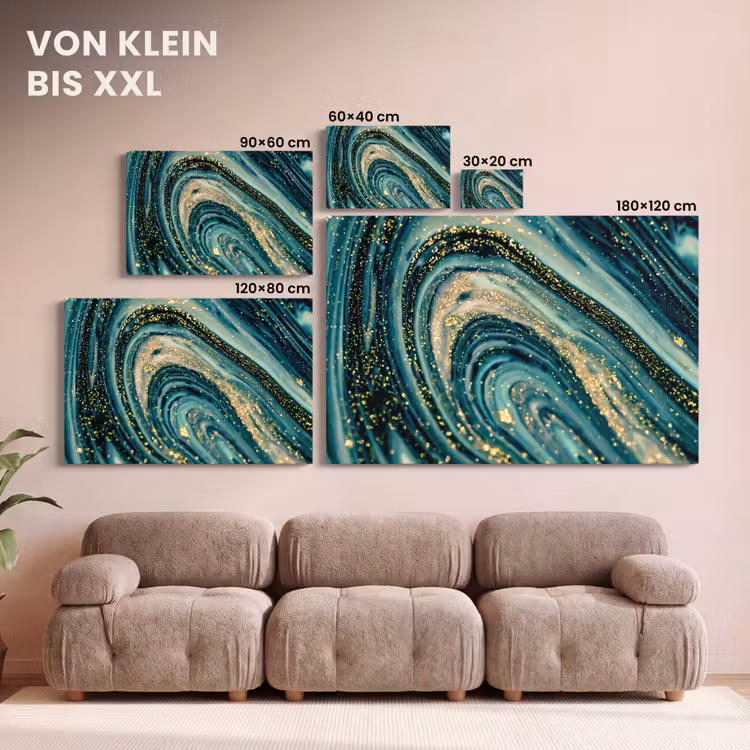Leinwandbild - Marmoroptik - Luxus - Gold - Türkis - Glitzer — 6