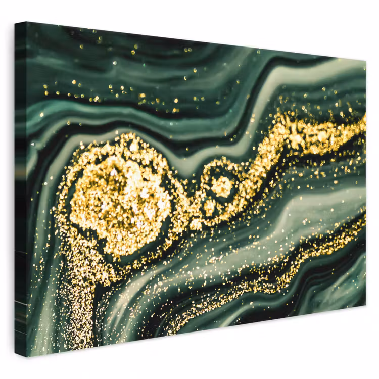 Leinwandbild - Marmor - Gold - Glitter - Grün - Marmoroptik - Luxus — 1