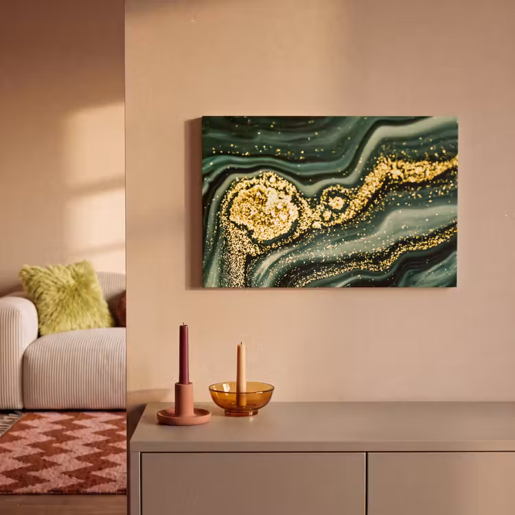 Leinwandbild - Marmor - Gold - Glitter - Grün - Marmoroptik - Luxus — 2