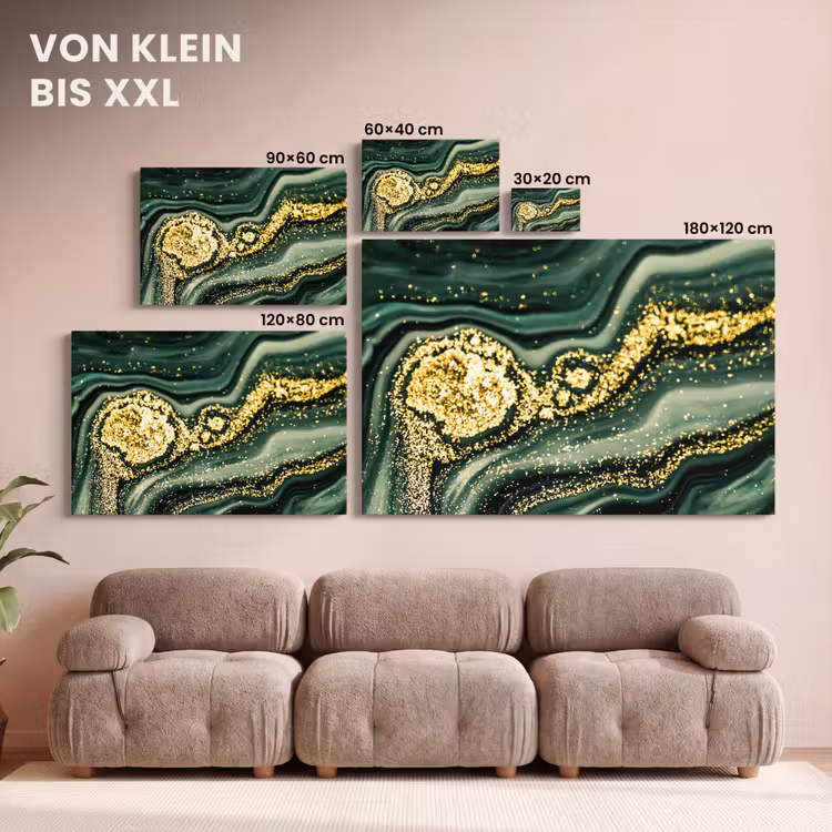 Leinwandbild - Marmor - Gold - Glitter - Grün - Marmoroptik - Luxus — 6