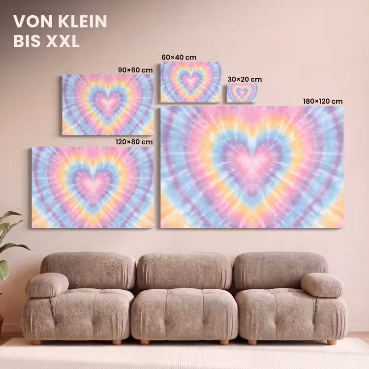 Leinwandbild - Herzform - Pastellfarben - Tie Dye — 6